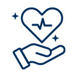Clinical icon of a hand and heart